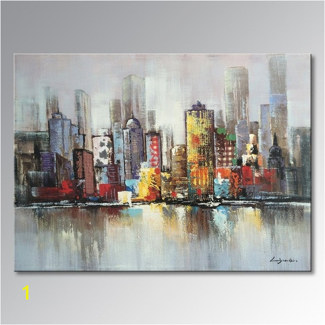 Art Handmade Oil Paintings Modern Decoration Canvas Wall Art Picture Abstract Cityscape Artwork 40"W x 30"H