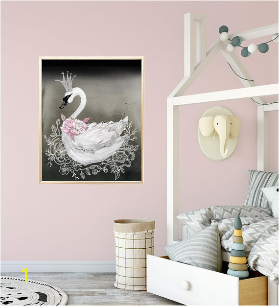 Swan Nursery Decor Print in Black and Pink Baby Girl Nursery Wall Art Swan Princess Baby Room
