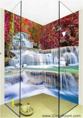 3D Wallpaper Autumn Red Forest Waterfall Birds Wall Murals Bathroom Decals Wall Art Print Home fice Decor I want one Pinterest