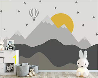 Kids Mountain Wallpaper Nursery Hot Air Balloon Wall Murals Child Landscape Reusable Wall Art Baby Room Wall Decor Boys Bedroom Girls Bedroo