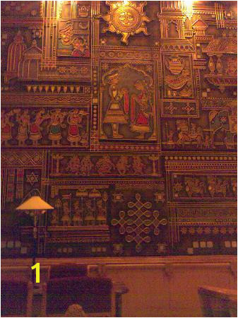 Raj Palace Detail of the wall mural in the REception