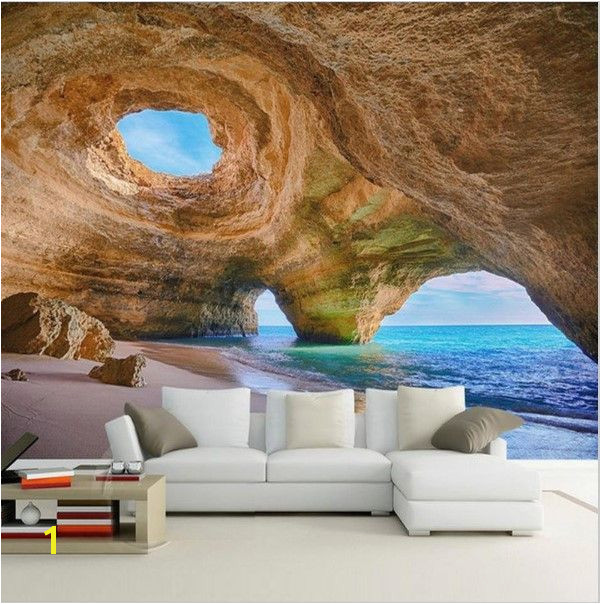 Custom 3D Beach Wallpaper Reef Cave Scene Wall Mural