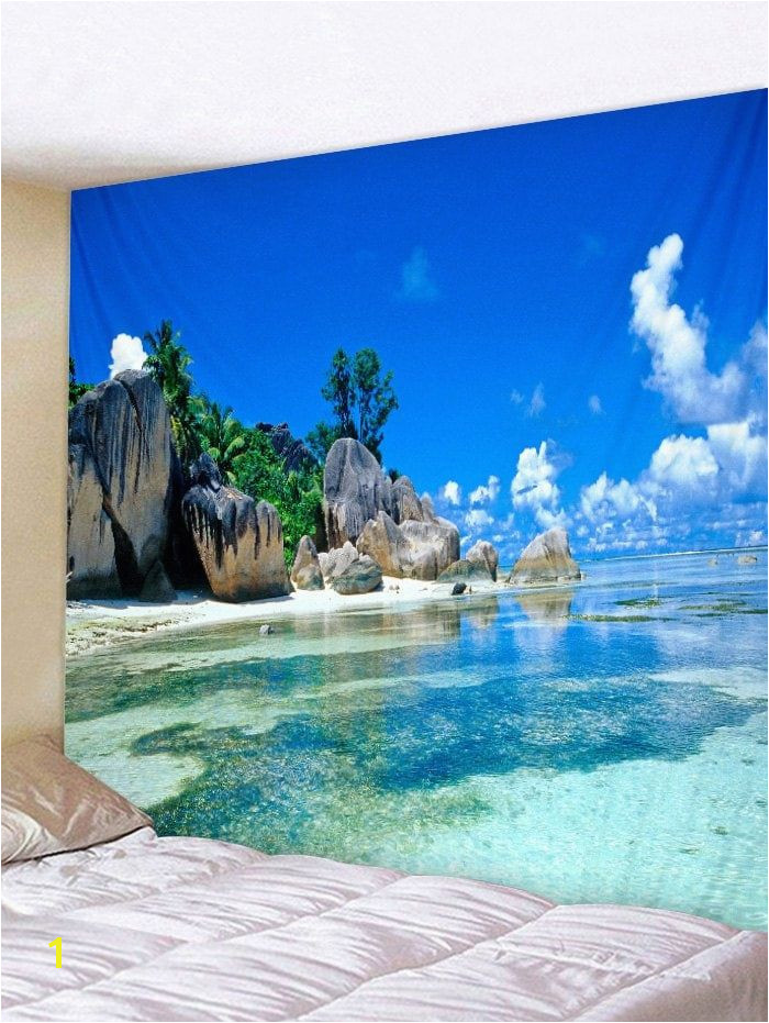 Sky Sea Scene Print Tapestry Wall Art Hanging Decoration BLUE ORCHID W91 INCH L71 INCH
