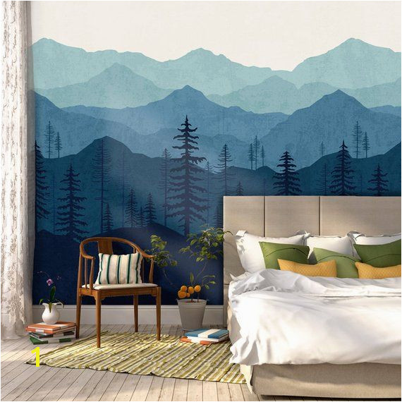 Blue Ombré Mountain Mural Wallpaper Mountain Removable Wallpaper Mural Wallpaper Blue Wallpaper