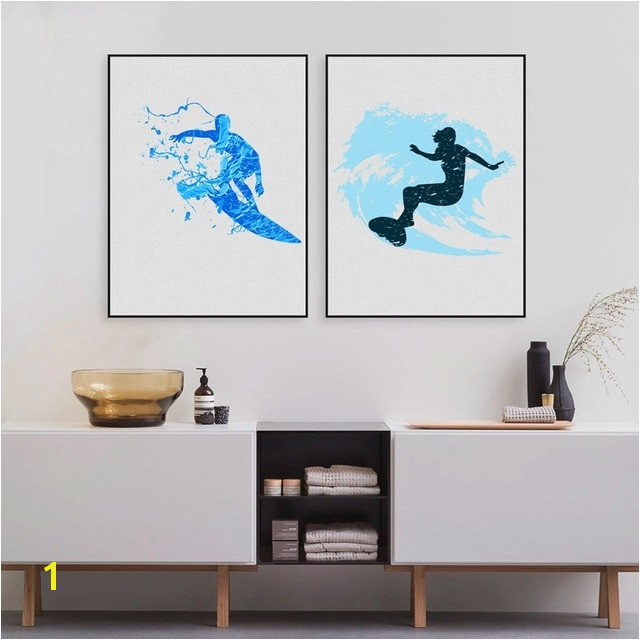 Wall Murals Surfing Watercolor Surfers Art Print and Poster Modern Abstract Surfing