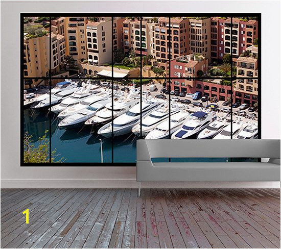 Apartment window view wall mural of Monaco Harbour monte carlo wallpaper City scene wallpaper removable window scene wall mural