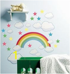 Wallies Rainbow Wall Stickers 42 Decals Sky Mural Stars Cloud Baby Nursery Decor Baby Wall Stickers