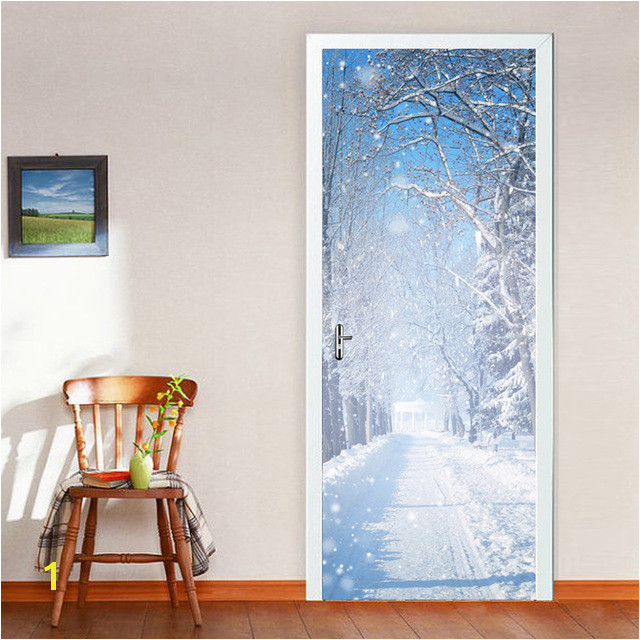 2 pcs set Door Stickers Wall Stickers DIY Mural Bedroom Home Decoration 3D Winter Snow Wall Stickers Poster Wallpaper 0D