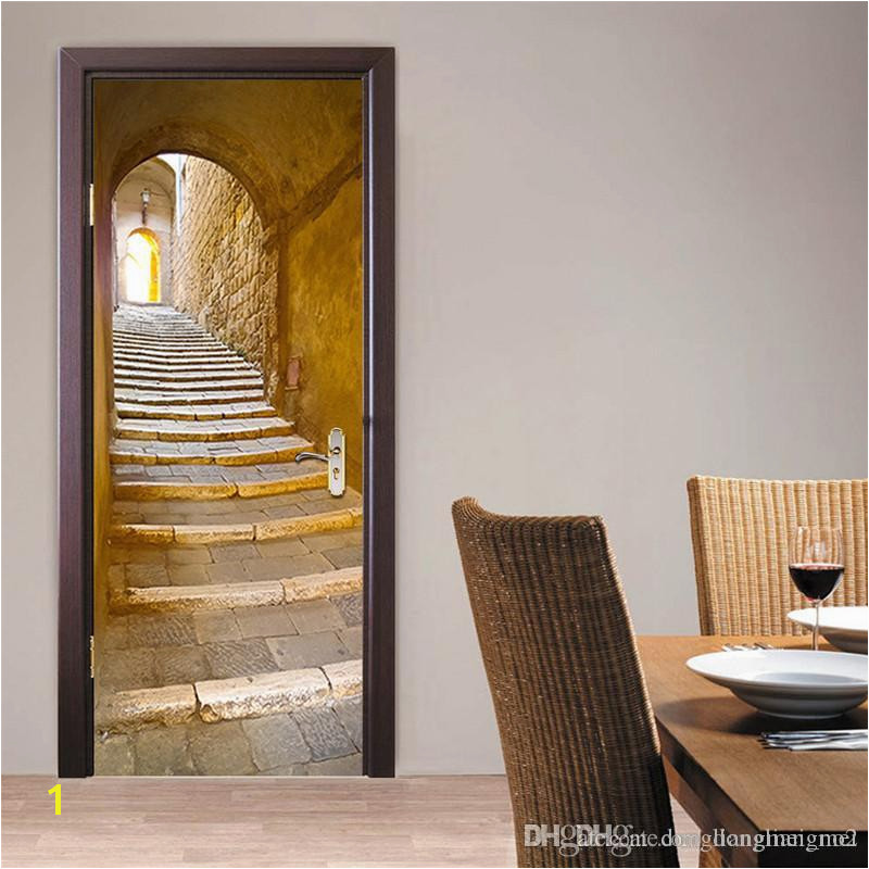 3D Wall Sticker Decal Art Decor Vinyl European Stone Staircase Door Poster Removable Mural Poster Scene Window Door Wallpaper WN641 Wall Decals Cheap