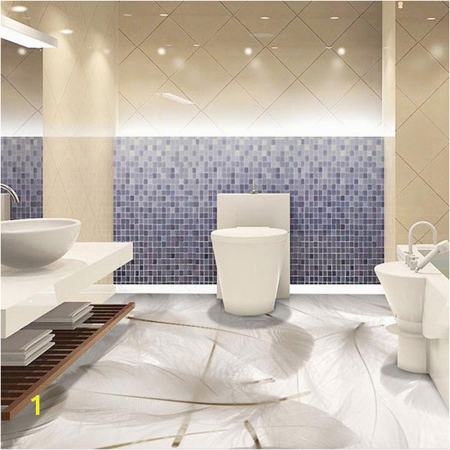 3D White Feather Floor Wall Paper Murals Anti Wear Bathroom Waterproof PVC Self Adhesive Vinyl Flooring Wallpaper Stickers