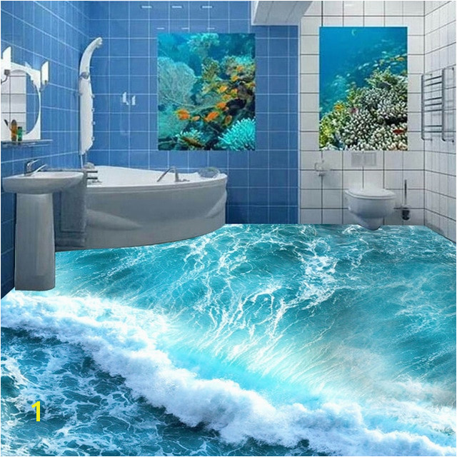 Custom Floor Mural Ocean Seawater Bathroom Floor Vinyl Wallpaper Self adhesive Waterproof Wall Home Decor Wallpaper For Walls 3D