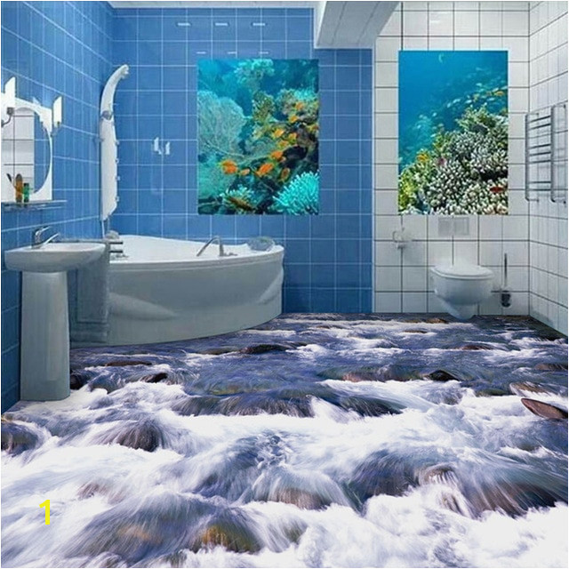 Custom Mural Wallpaper 3D Little Brook Bathroom Floor PVC Waterproof Painting Wall Art Home Decorative Plastic Floor Wall Paper