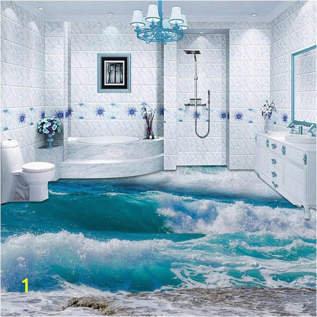 PVC Self Adhesive Waterproof 3D Floor Tiles Wallpaper Modern Seawater Sea Wave Murals Bathroom Bedroom Wall Papers Sticker