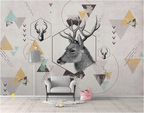 K Geometric Deer Removable Wallpaper Triangle Peel & Stick Wall Mural Self Adhesive