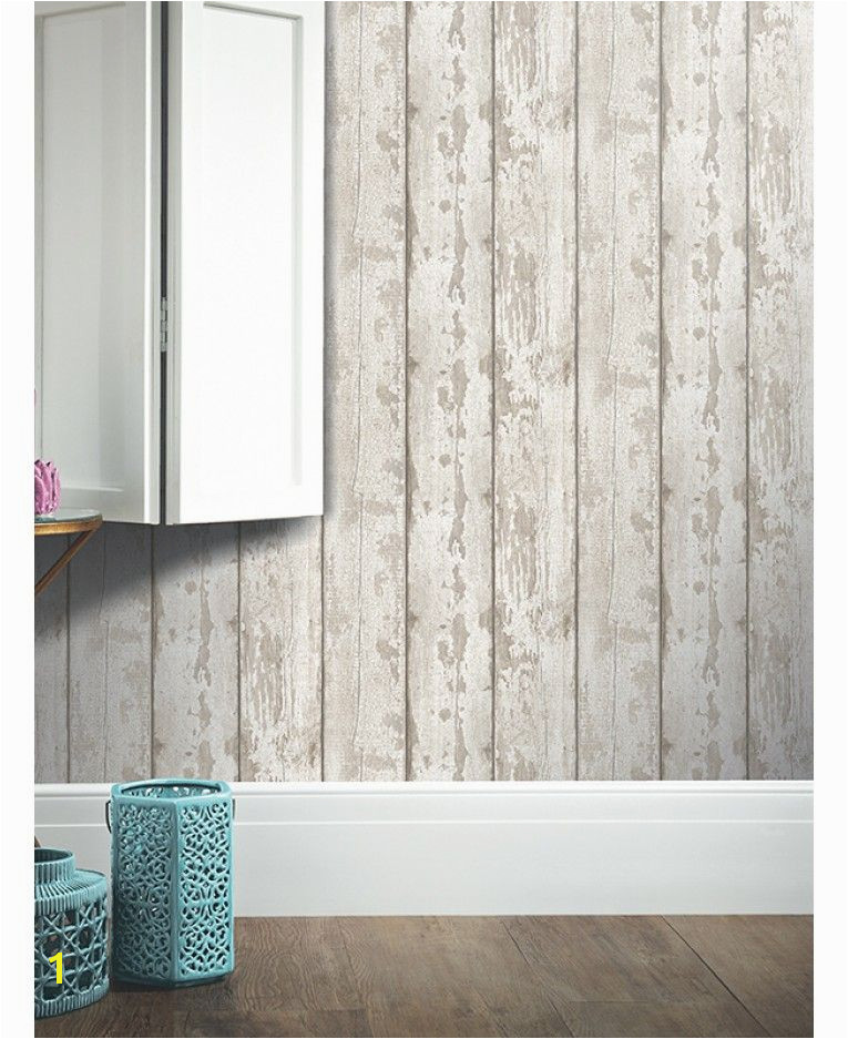 This fantastic White Washed Wood Wallpaper will add a stylish shabby chic touch to any room The design features realistic distressed look whitewashed wood