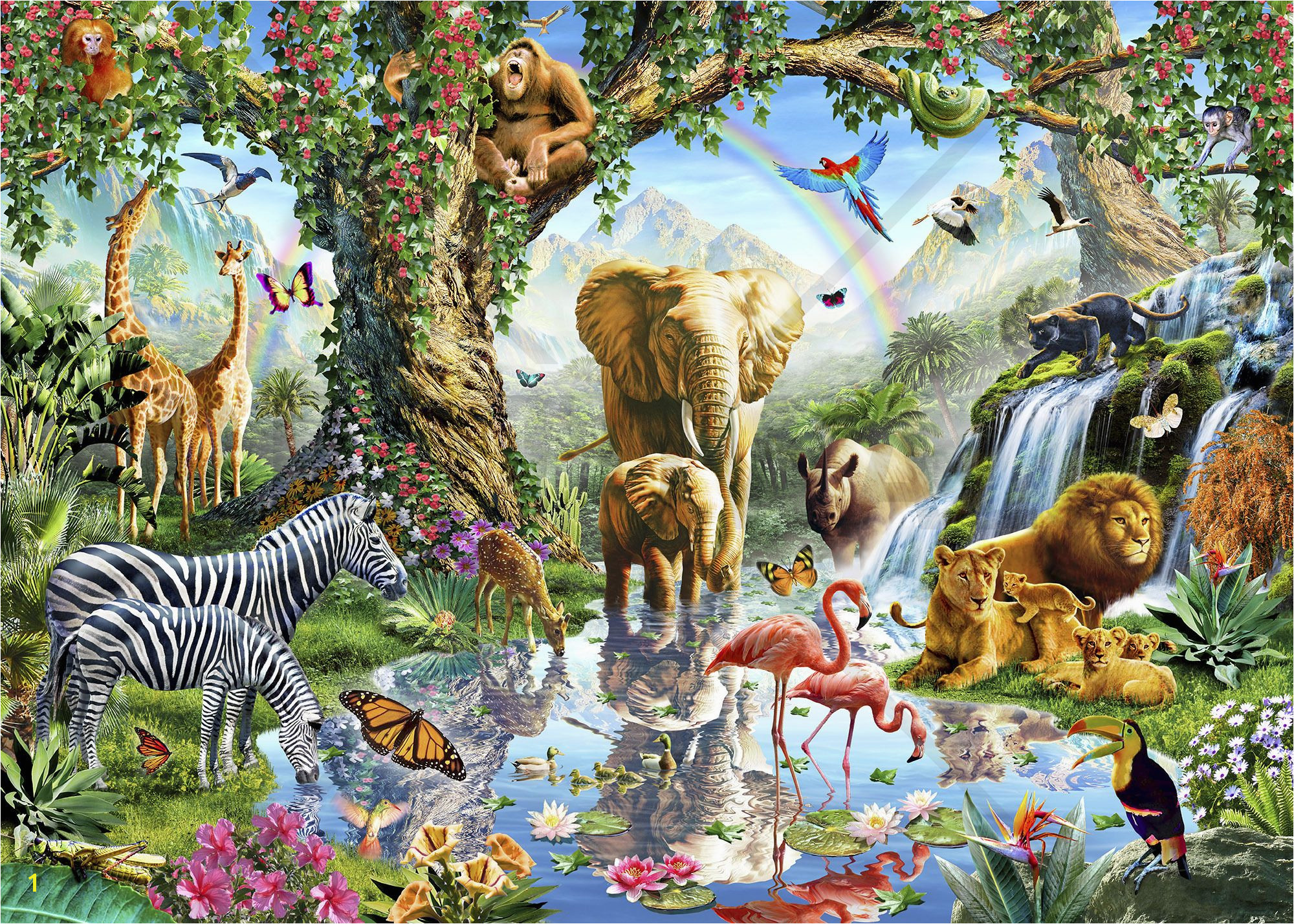 Jungle Lake with wild Animals Wall Mural & Wallpaper wall