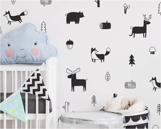 Nordic Style Forest Animal Wall Decals Woodland Tree Nursery Vinyl Art Wall Stickers Children Room Modern Wall Decor