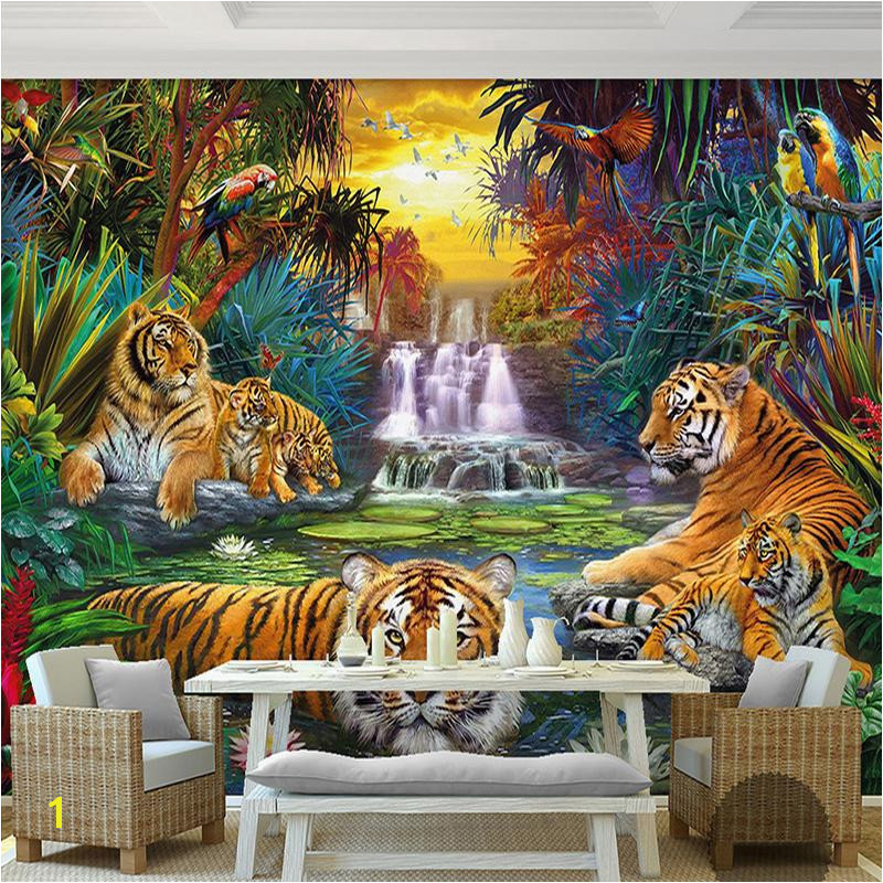 Custom Wall Paper Original Forest Waterfall Tigers Animal 3D Mural Wallpaper For Living Room Bedroom Papel De Parede Mobile Wallpaper In Hd