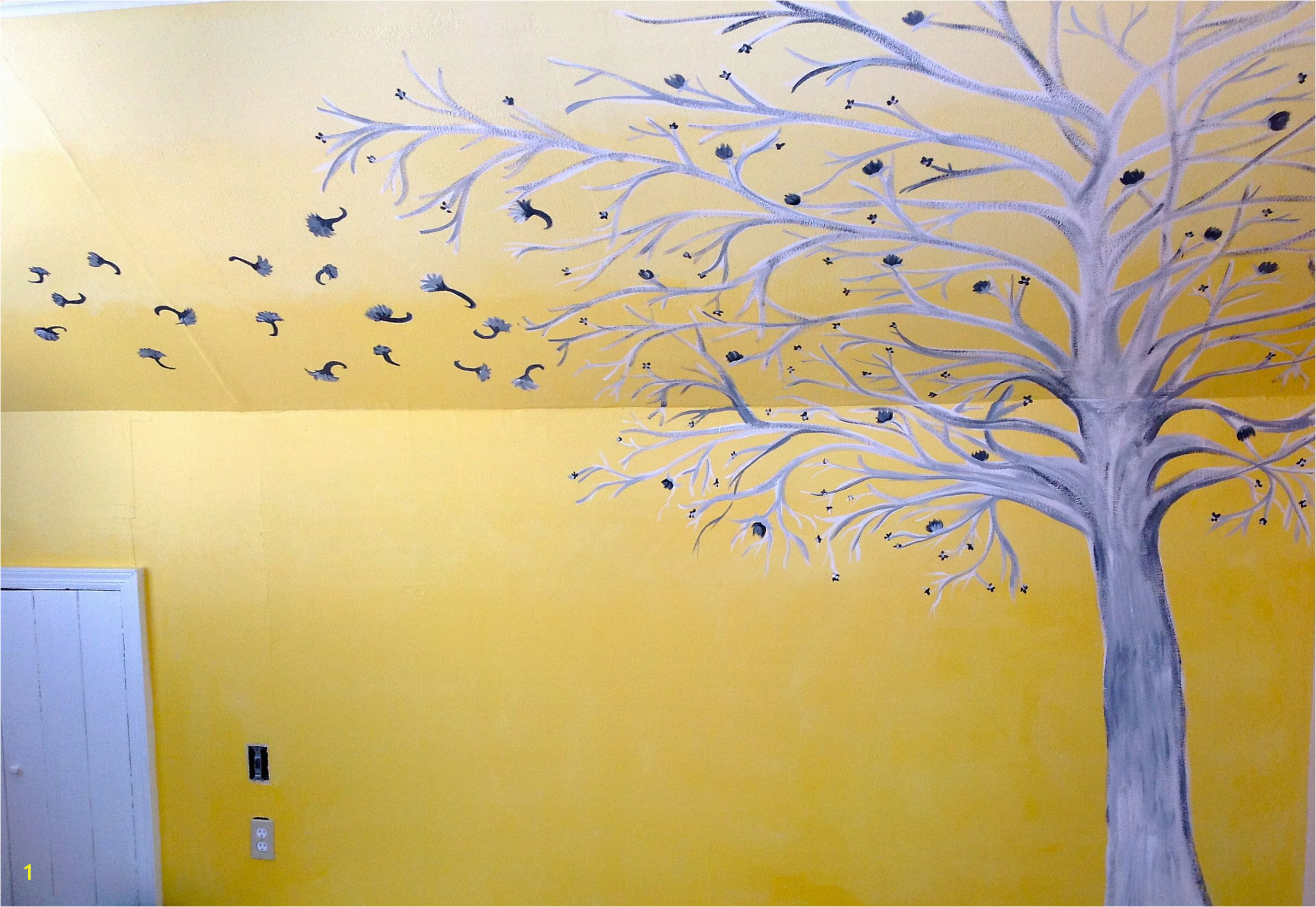 Ombre yellow white and grey painted Bedroom wall mural