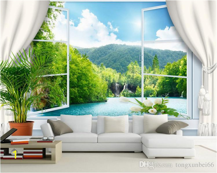 Custom Wall Mural Wallpaper 3D Stereoscopic Window Landscape Background Wall Murals Wallpaper For Living Room Papel De Parede 3D Free Desktop Wallpaper