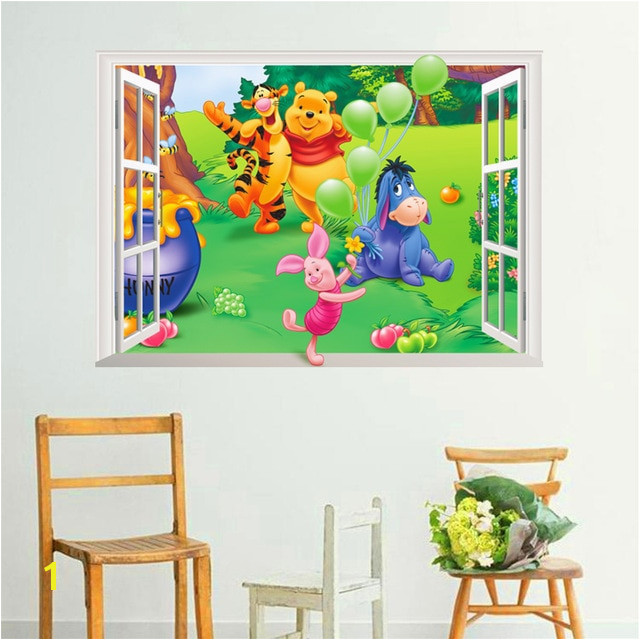 Cartoon winnie pooh fenster wandaufkleber für kinderzimmer schlafzimmer bär tiger wandtattoos 3d pvc wohnkultur kunst wand