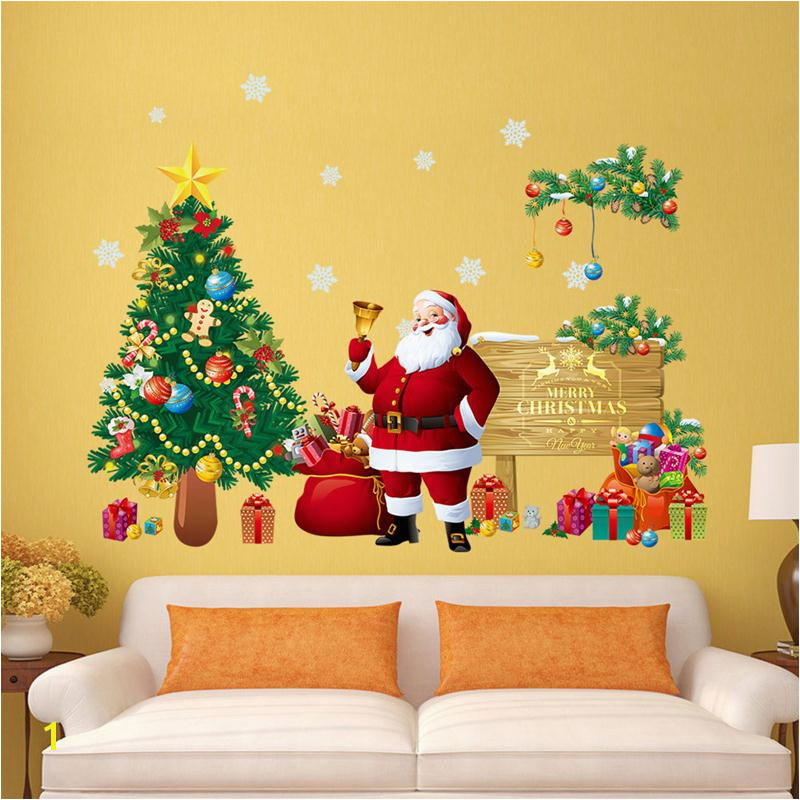 Christmas Tree Wall Stickers Santa Claus Gifts Sitting Room Bedroom Decoration Mural Art Decals in Wall Stickers from Home & Garden on Aliexpress