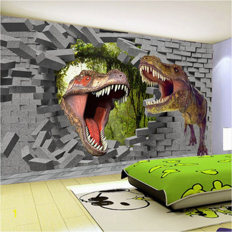 3d Dinosaur Wall Mural Papel De Parede 3d Stereo Cartoon Dinosaur Broken Wall Mural