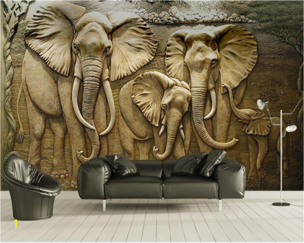 Beibehang Custom Wallpaper 3D Embossed Golden reliefs elephant Modern Abstract Art Wall Painting Living Room Bedroom