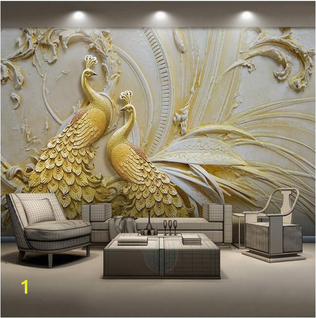 3d Embossed Wall Murals Mural Wallpaper 3d Stereoscopic Embossed Golden Peacock