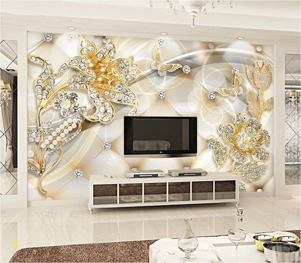 3d Wall Murals for Dining Room Gold Swarovski Floral Wallpaper Mural