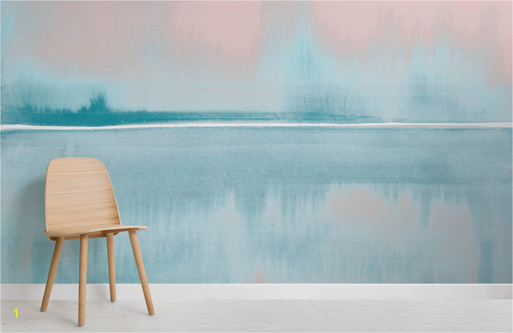 Amidst the Mist Wall Mural Coral and Blue Watercolor Lake Wall Mural In 2019