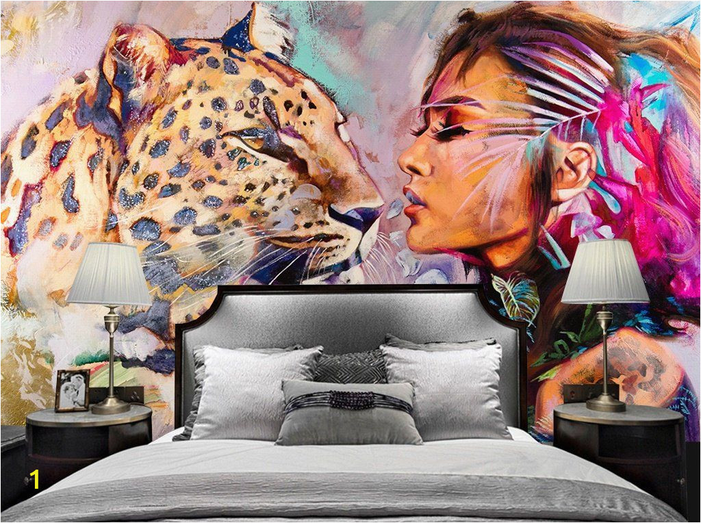 Animal Print Wall Murals Tiger Wallpaper Watercolor Woman Wall Mural Wild Life Wall