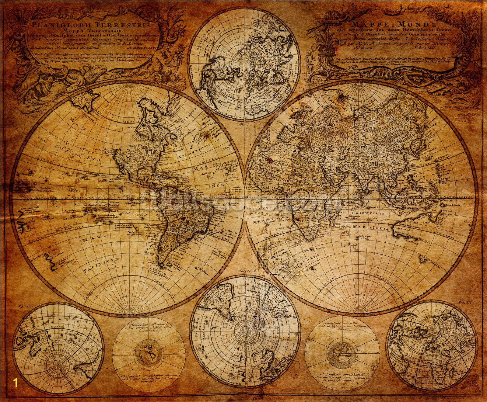 Antique Map Wall Mural Old Globe Map 1746 In 2020