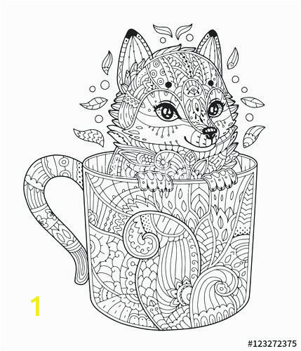 Arctic Animals for Kids Coloring Pages Fox Coloring Pages Vector Fox In Cup Adult Coloring Page