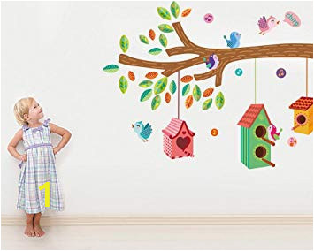Are Wall Murals Tacky Bibitime 3 Bird Houses Hang On A Tree Branch Wall Decal Sticker Decor Decals Vinyl Mural for Living Room Bedroom Livingroom Diy Size 47 24 43 31 In