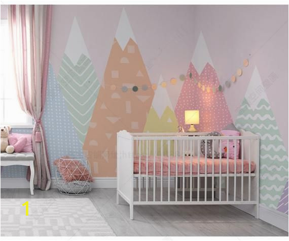 Baby Girl Nursery Wall Murals Hand Painted Geometric Nursery Children Wallpaper Pink