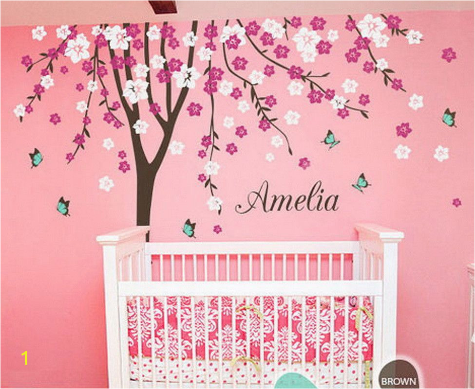 Baby Girl Wall Murals Plum Flower Blossom Tree butterfly Personalized Custom Name