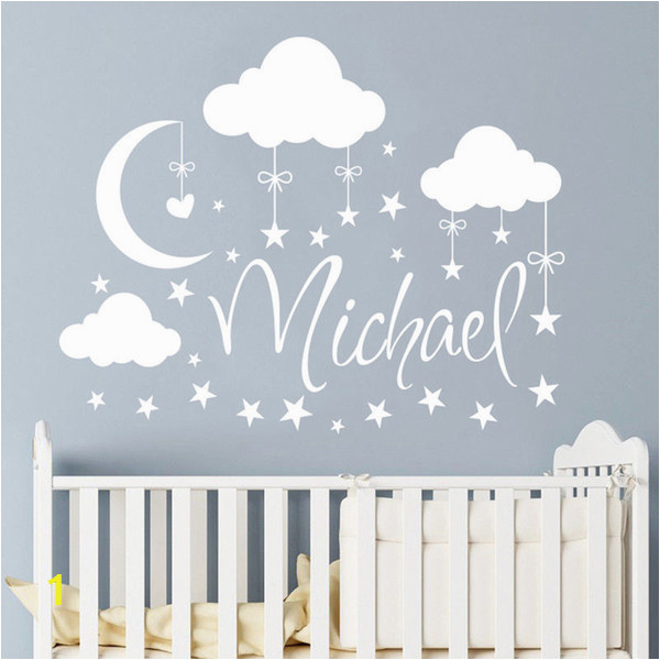 Baby Name Wall Murals Personalized Name Wall Decal Clouds Moon Stars Wall Sticker Babys Bedroom Decor Customized Name Vinyl Nursery Wall Mural the Wall Stickers Tinkerbell
