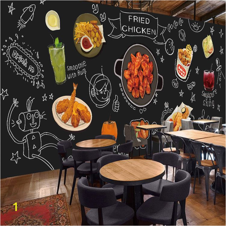 Bar themed Wall Murals Custom 3d Photo Wallpaper Blackboard Graffiti Food Mural