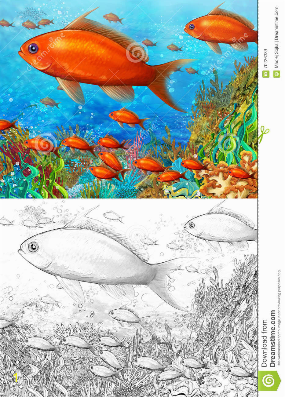 coral reef small colorful coral fishes coloring page happy illustration children