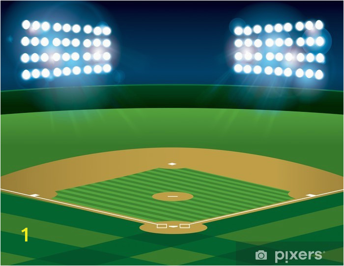 wall murals baseball softball field lit at night