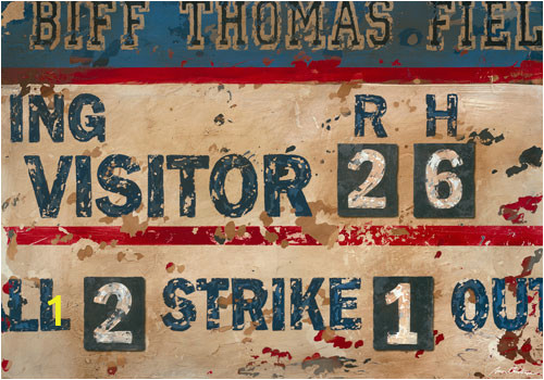 Vintage Scoreboard Baseball Cream and Navy Wall Art PE0382