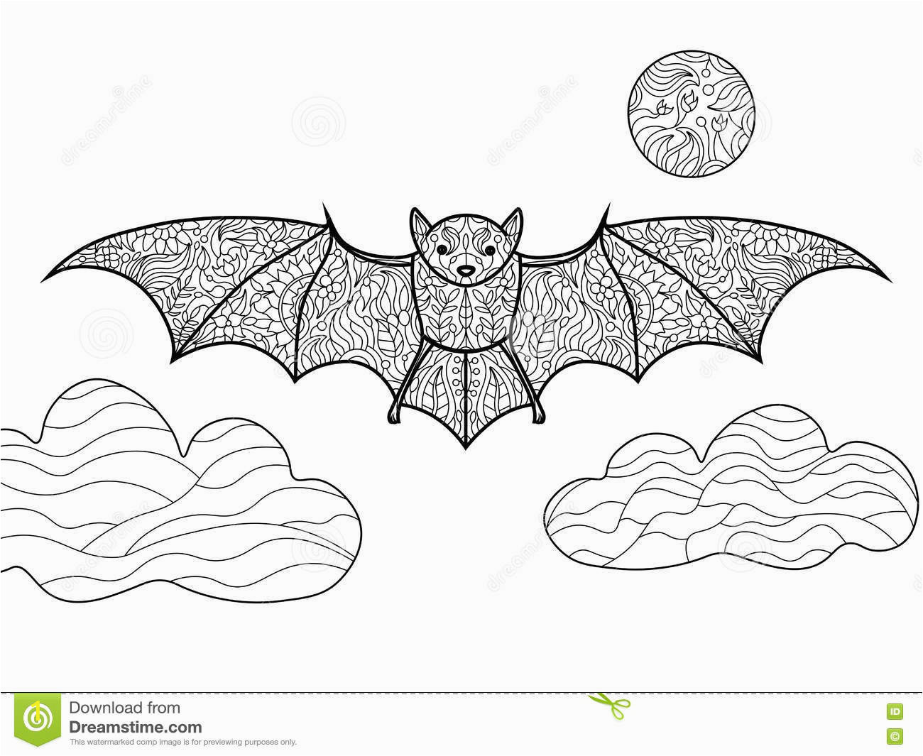 bat coloring book adults vector illustration black white lines lace pattern