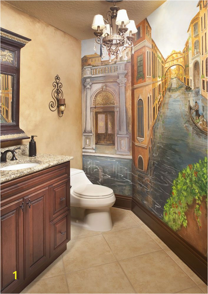 Bathroom Wall Mural Ideas Powder Bath with Venetian Mural