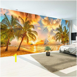 Beach theme Wall Mural Custom Wall Mural Non Woven Wallpaper Beach Sunset Coconut Tree Nature Landscape Backdrop Wallpapers for Living Room