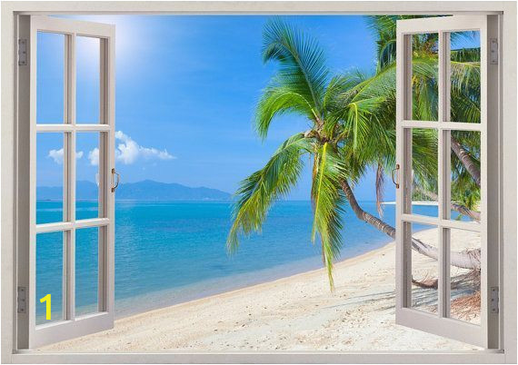 Beach Wall Mural Sticker Beach Wall Decal 3d Window Tropical Beach Coconut Palm Tree