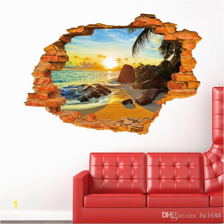 Beach Wall Murals Removable 8001c 3d Wall Stickers Beach Sunshine Vinyl Decals Removable 3d Pvc Sticker Living Room Home Decor Window Wall Sticker Window Wall Stickers From