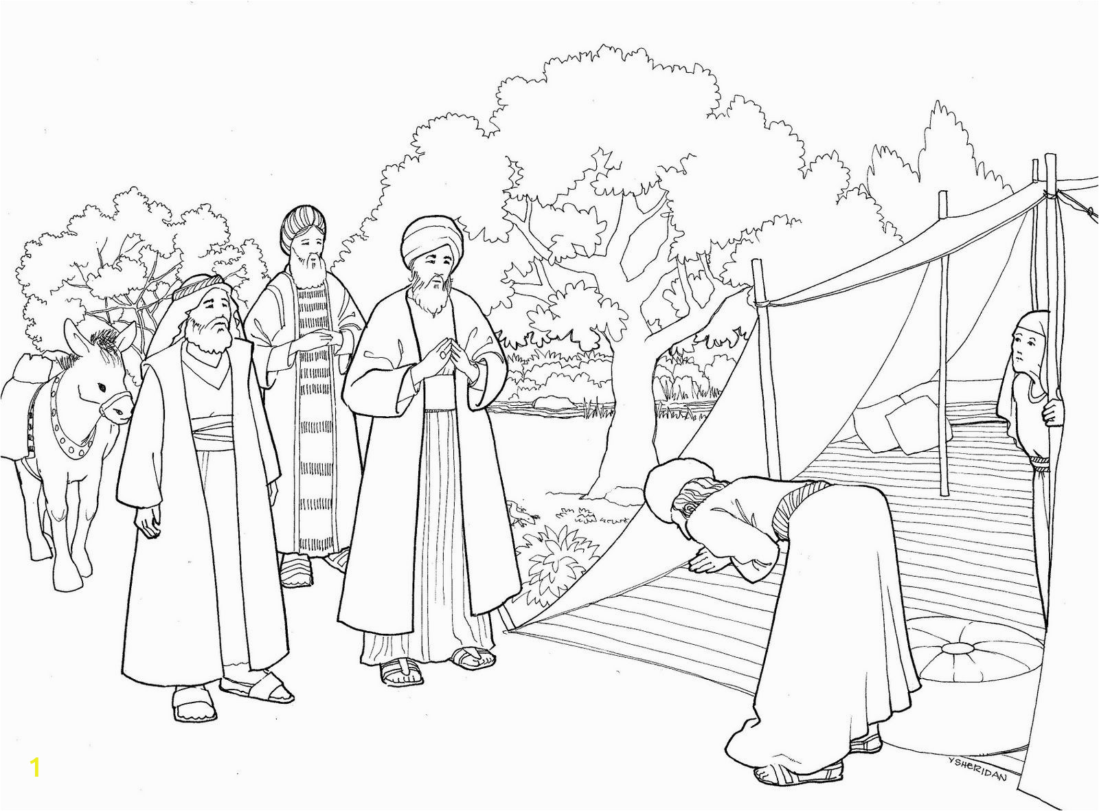 Bible Story Coloring Pages for Kids Abraham and Three Visitors Coloring Page