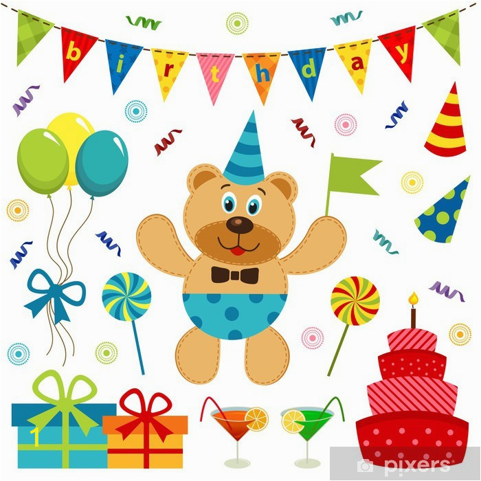 wall murals set of vector elements birthday illustration