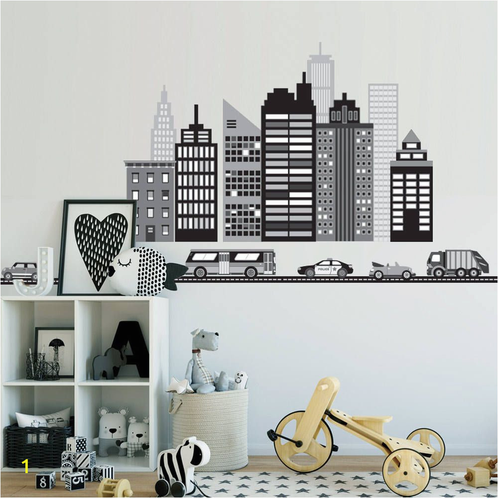 Black and White Cityscape Wall Murals Cityscape Wall Decal Black and White City Skyline Wall Decal